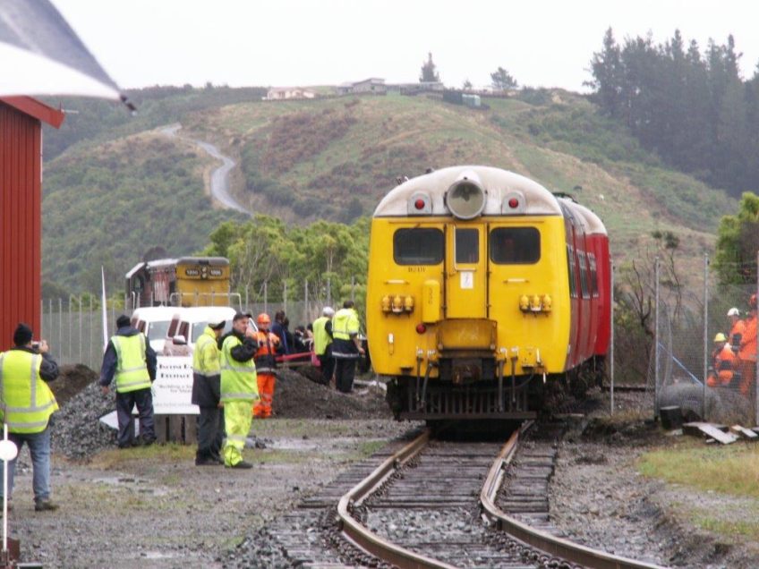 A view down the Rimutaka Incline Railway siding as Cyclops is propelled through the slew. Photo: Glenn Fitzgerald