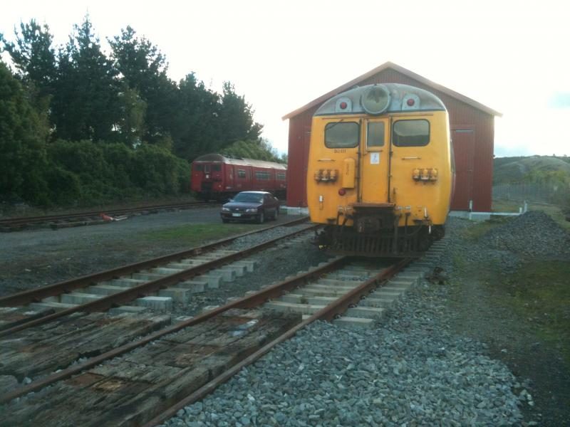 English Electric trailer car D2411 on road 1 outside the rail vehicle shed, 19 April. Photo: Hugh McCracken