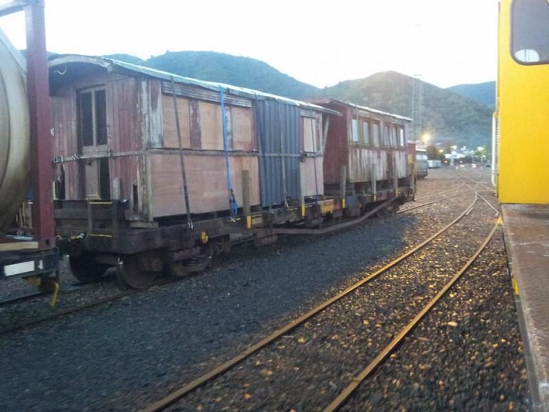 Three days later the carriage was waiting for a ferry crossing at Picton, weather in Wellington delayed arrival a couple of days. Photo: Matthew Tempest