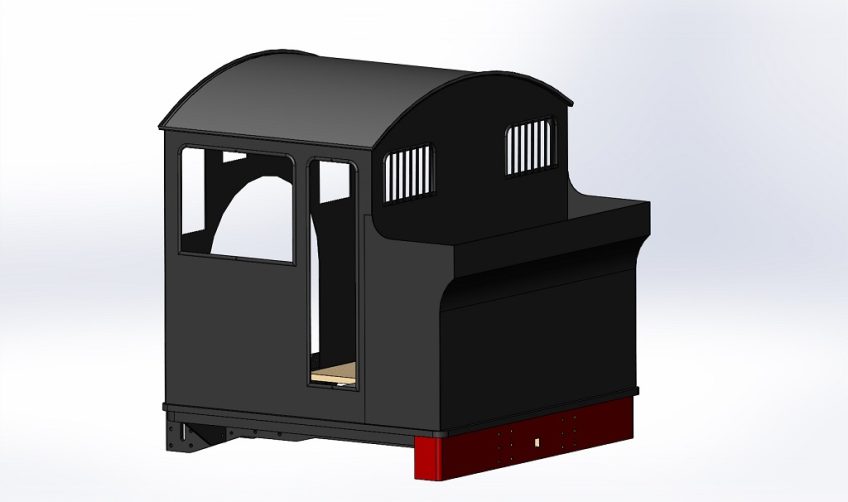 CAD model of cab and bunker, rear 3/4 view