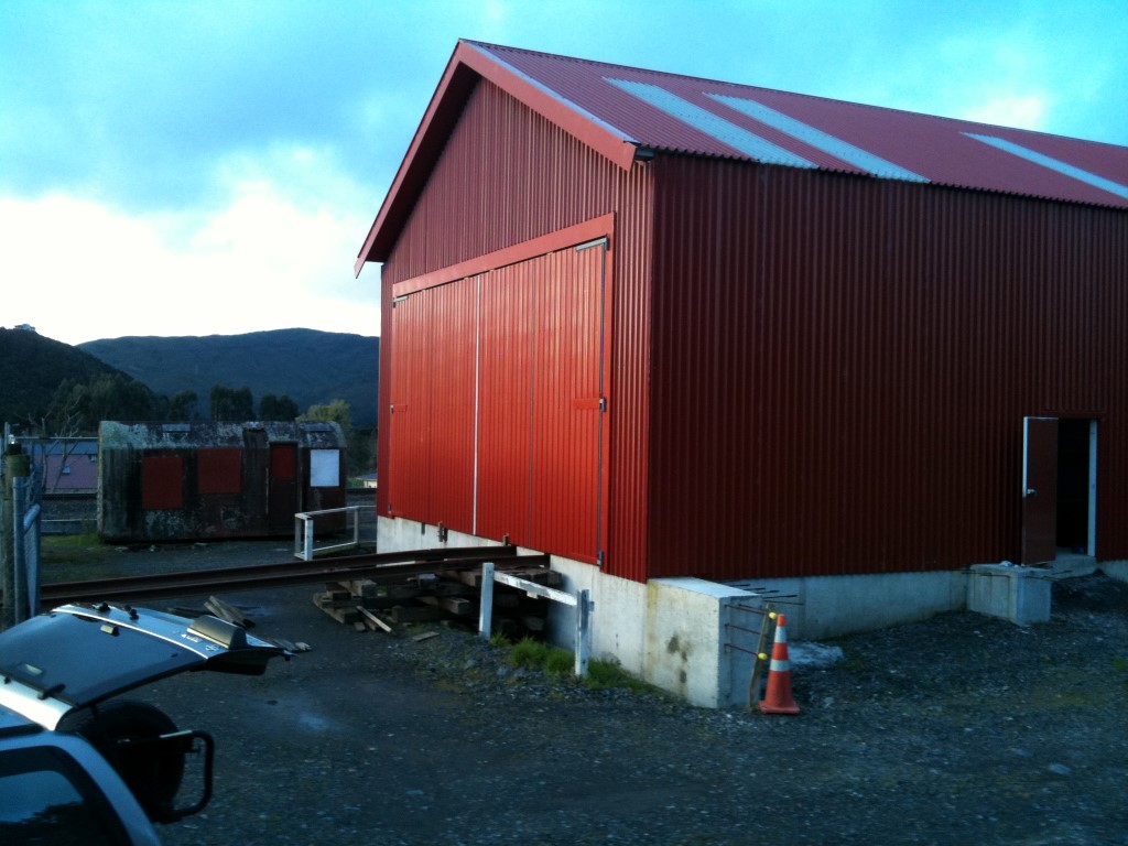 we finally closed in the rail vehicle shed, fitting the last of three pedestrian access doors