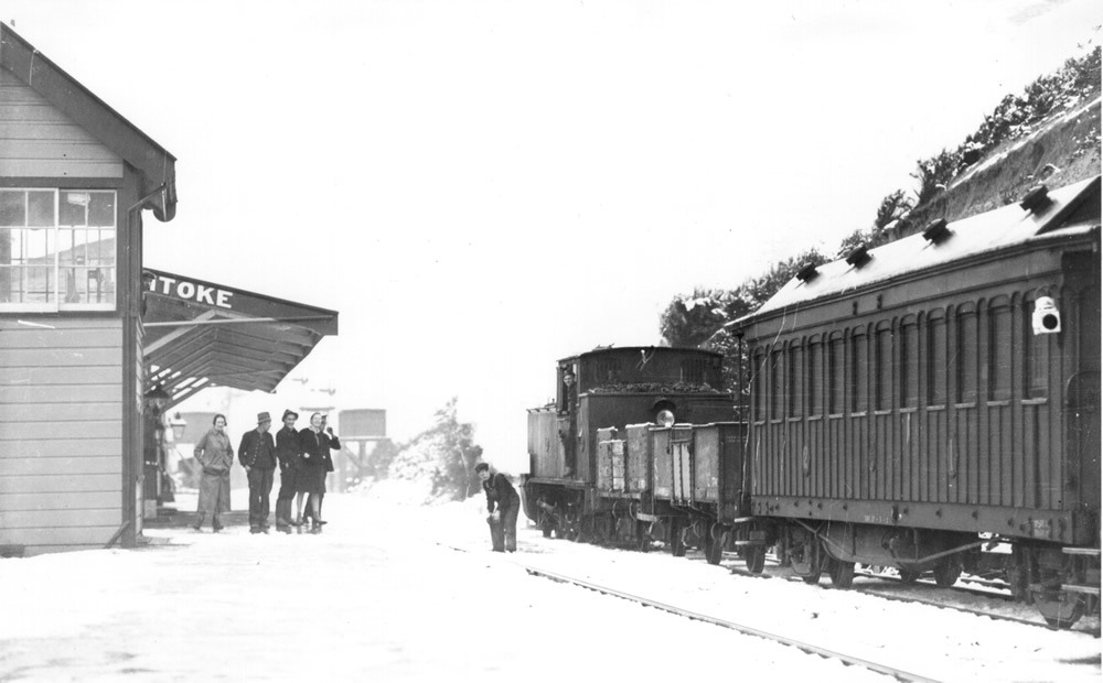 A Ww pauses in the loop at Kaitoke with a short mixed train, bound for Summit