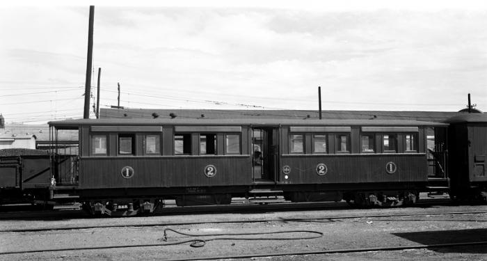 Gumdigger carriage A255 at Christchurch on 27 January 1950, near the end of its revenue-earning service. Photo: JAT Terry.