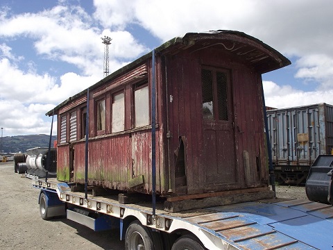 The first half of Gumdigger carriage A255 in transit at Dunedin in December 2014. Photo: Clark McCarthy.