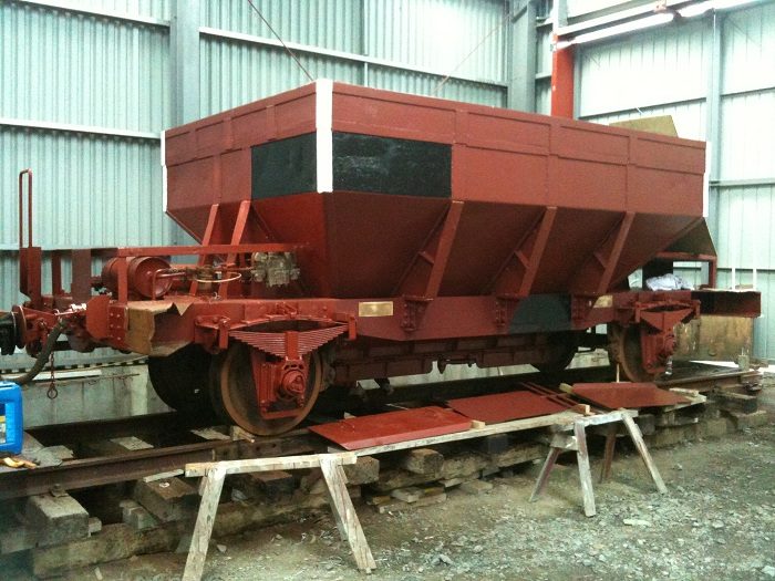 Yc 817 under repaint inside the rail vehicle shed, Maymorn