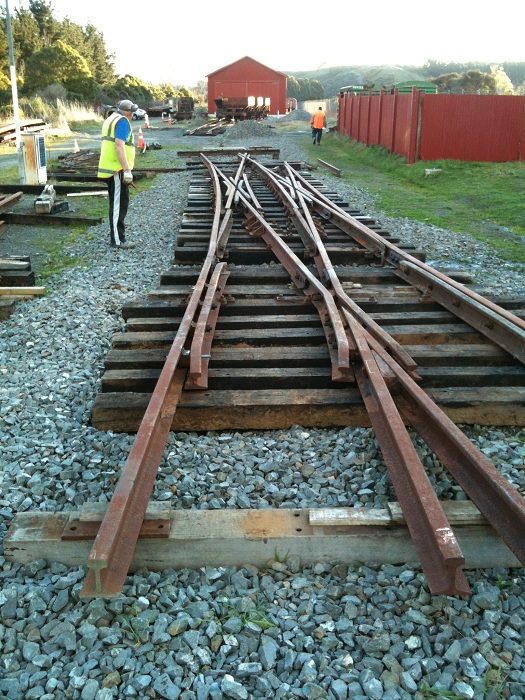 Above - the completed checkrail set to left, cut to be exactly opposite the end of the frog to the right. We are nearing the end of the rail work now, just two more checkrail sets to complete.