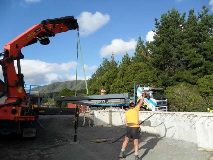 Portal halves delivered to Maymorn on 11 April. Workshop foundations can be seen to the right of the photo. Photo: Glenn Fitzgerald.