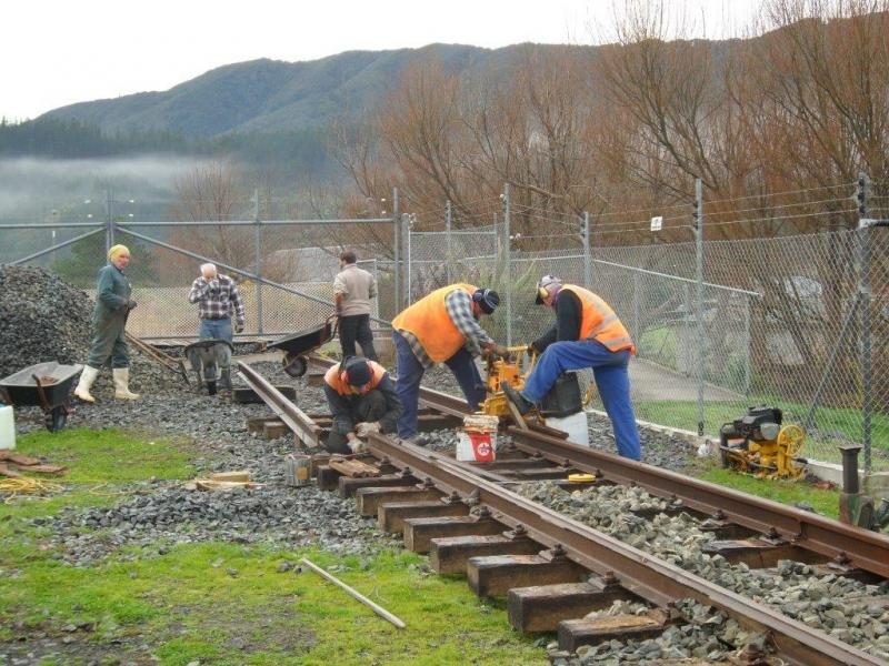 Cutting and drilling rail near the crossing on 29 June. Photo:Glenn Fitzgerald.