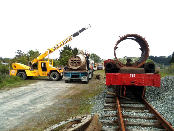 Boiler about to be lifted onto the frames by Collins Cranes