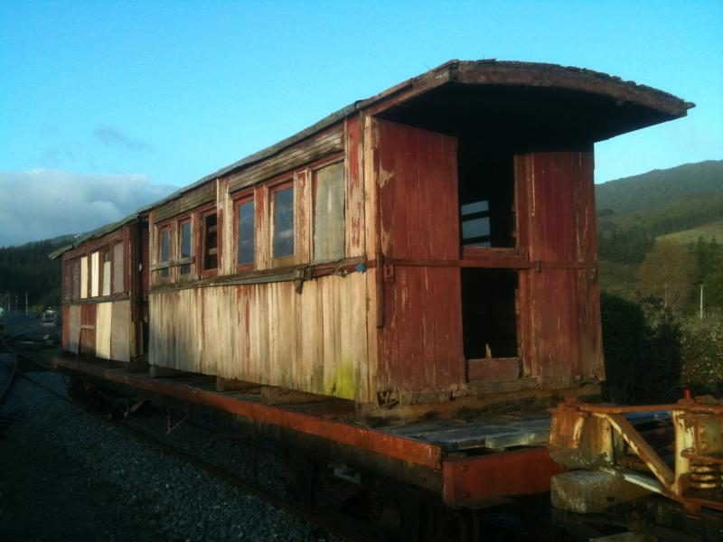 The two halves of the carriage reunited on an underframe for the first time in 50 years