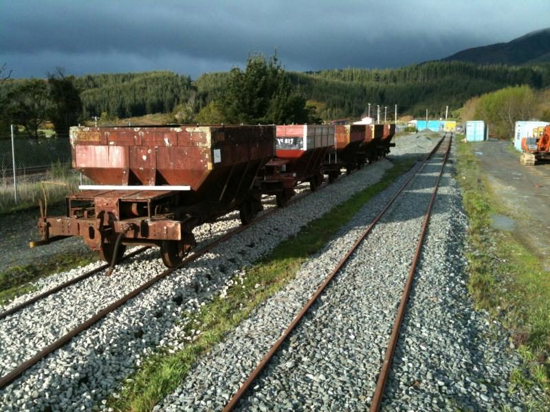 View along mainline, with ballast wagons parked up on loop