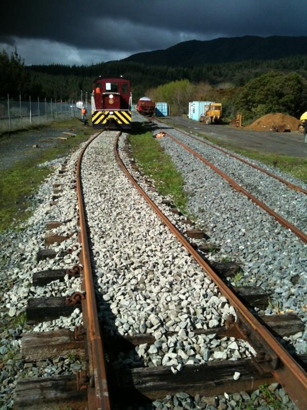 View down the loop track from the double slip