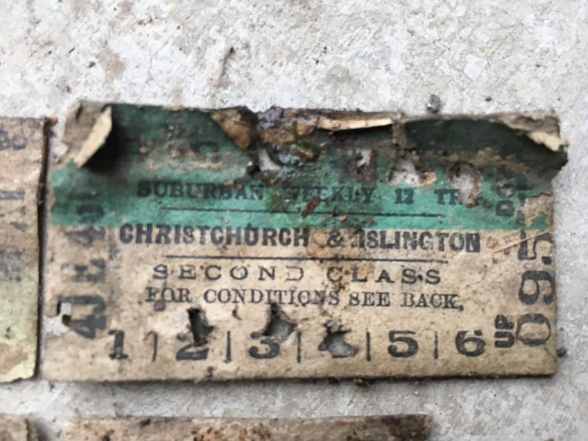 One of a handful of suburban train tickets found in the carriage walls during cleaning out.