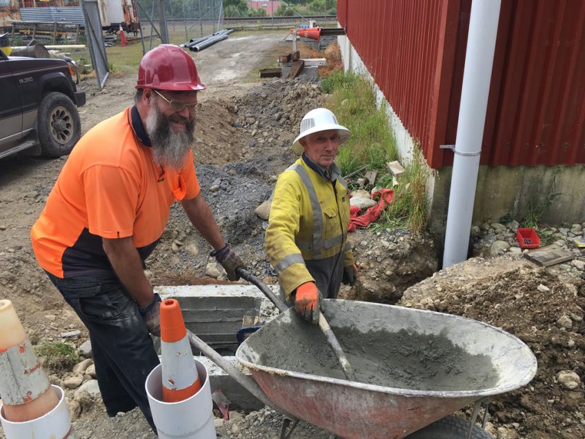 Ray and Bruce working on storm water system for the rail vehicle shed