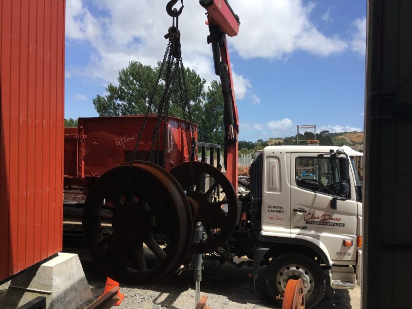 Driving wheel delivered by wagon en route to Greytown