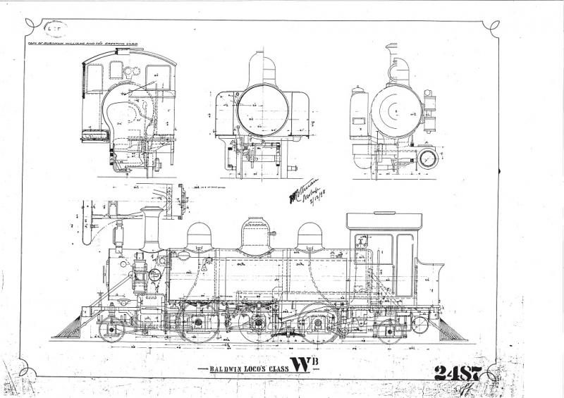General arrangement drawing for the Baldwin Wb class locomotive - reference made to this for key details for the cab