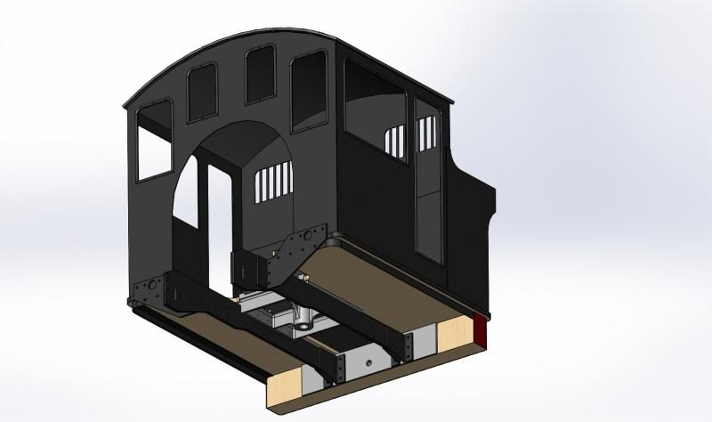 Another view of the CAD model - underside of cab showing the plate frame extensions, sub-frame and cab board.