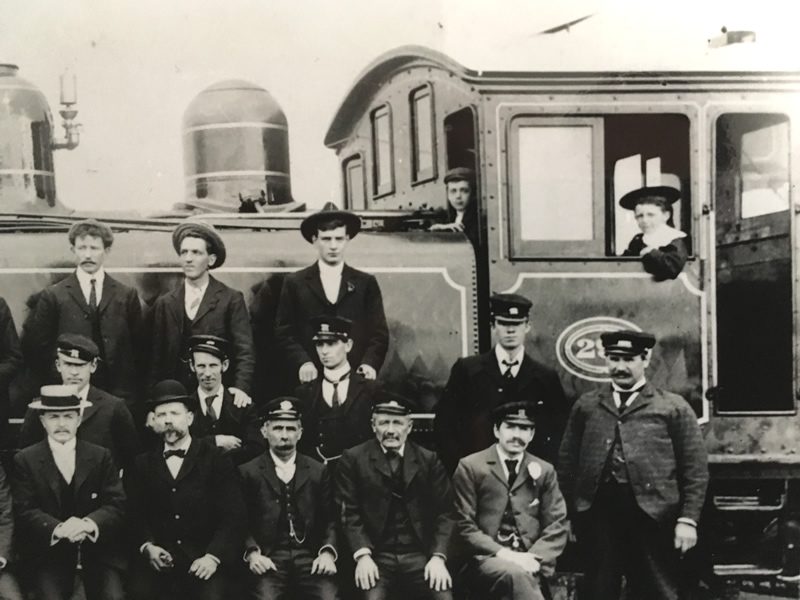 NZR staff taken with Wb 299 at Westport c.1900-1910